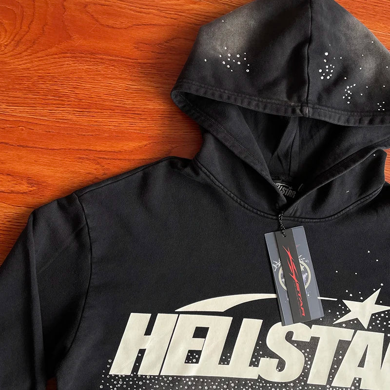 HS  Wash water heavy diamond set casual hoodie - ATFH