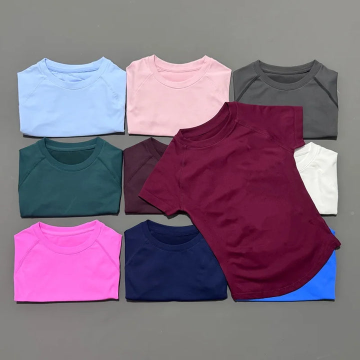 HISTELLO Sports Short Sleeve Top  Women Seamless Sculpting Yoga Bodysuit Running T-Shirt Workout Shirts Pilates Training Clothes - ATFH