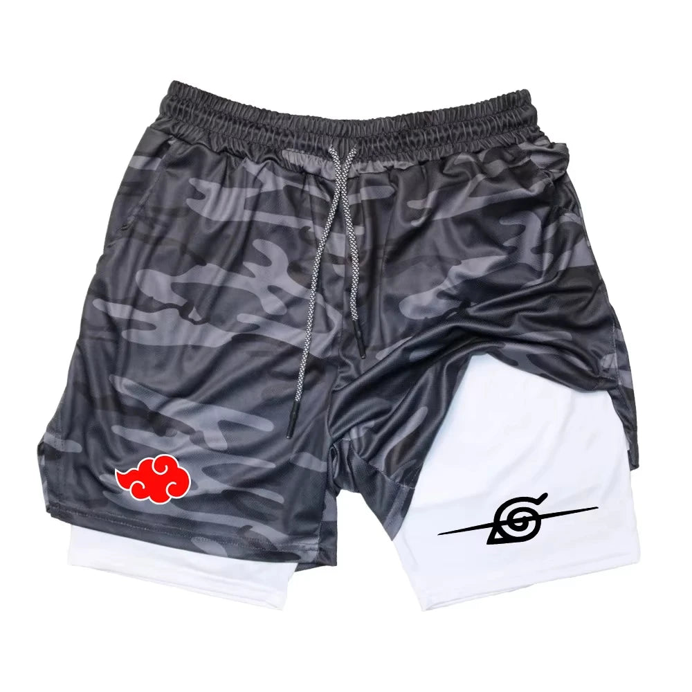 Ghost 2026 Annihilation Blade Anime Men's Double Layer Quick-Dry Running Shorts Multi-Performance Training Shorts Printed Snow