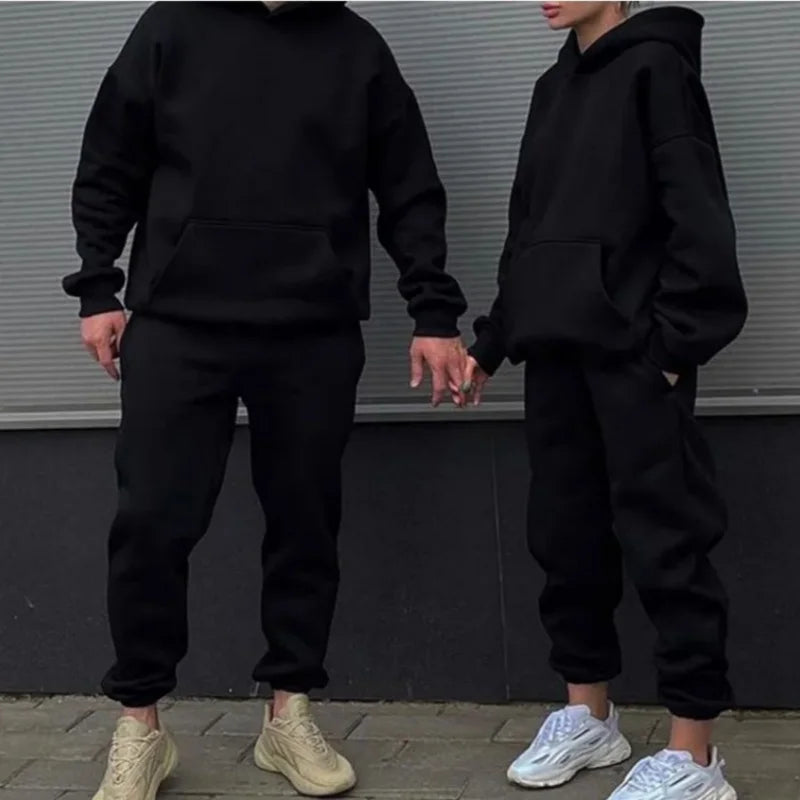 Men's Autumn /Winter New Solid Color Hoodie+pants Two-piece Set Fashionable Casual Sports Set Size S-3XL Men's Tracksuit ATFH
