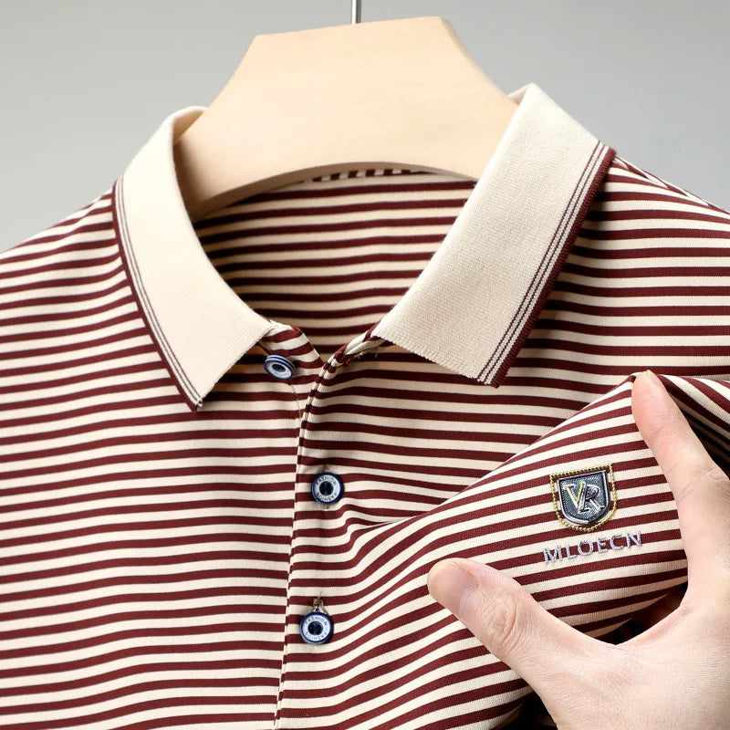 Cotton short sleeved T-shirt for men's summer new lapel striped printed loose dad's polo shirt