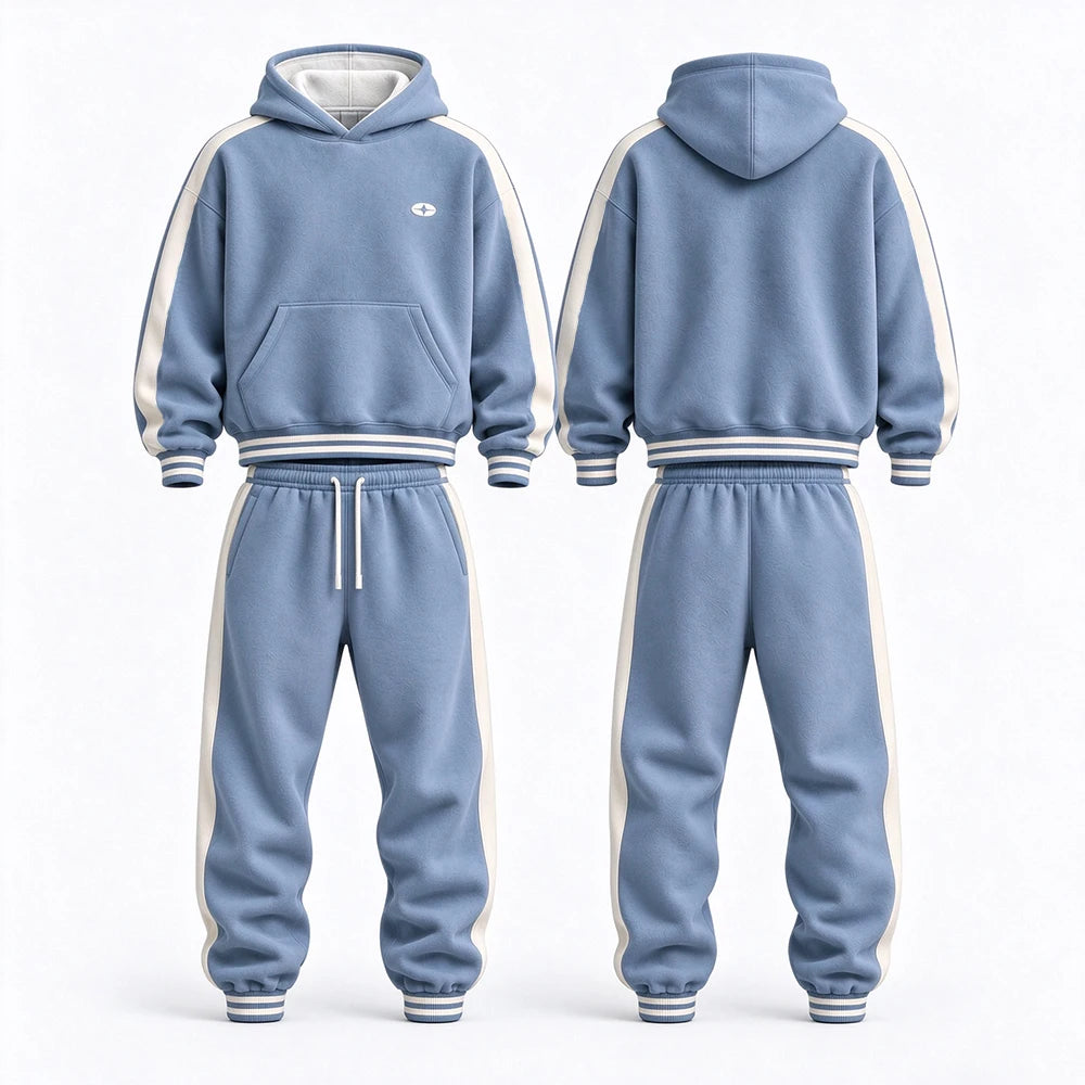 Men's hooded sweatshirt two-piece set solid color fashionable casual autumn and winter daily wear