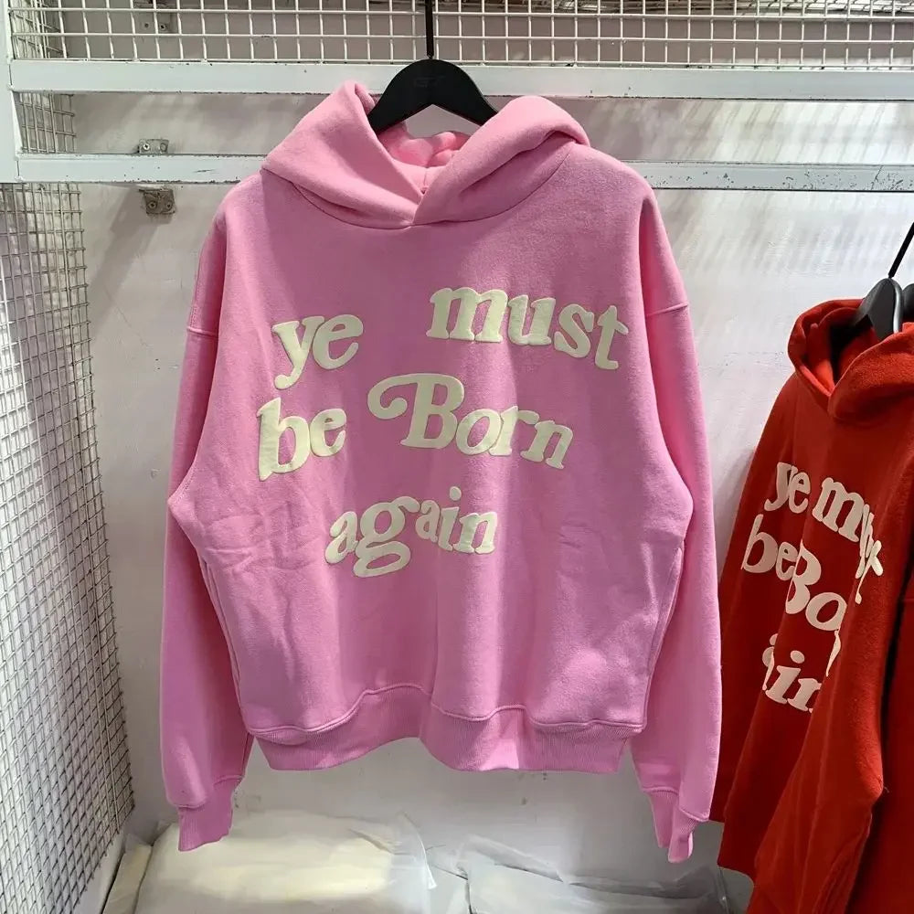 2024Fw Puff Print Kanye West Hoodie Men and Women 1:1 Pink Leaf Color Must Rebirth Hoodie Plus Size Pullover CPFM Sweatshirt - ATFH