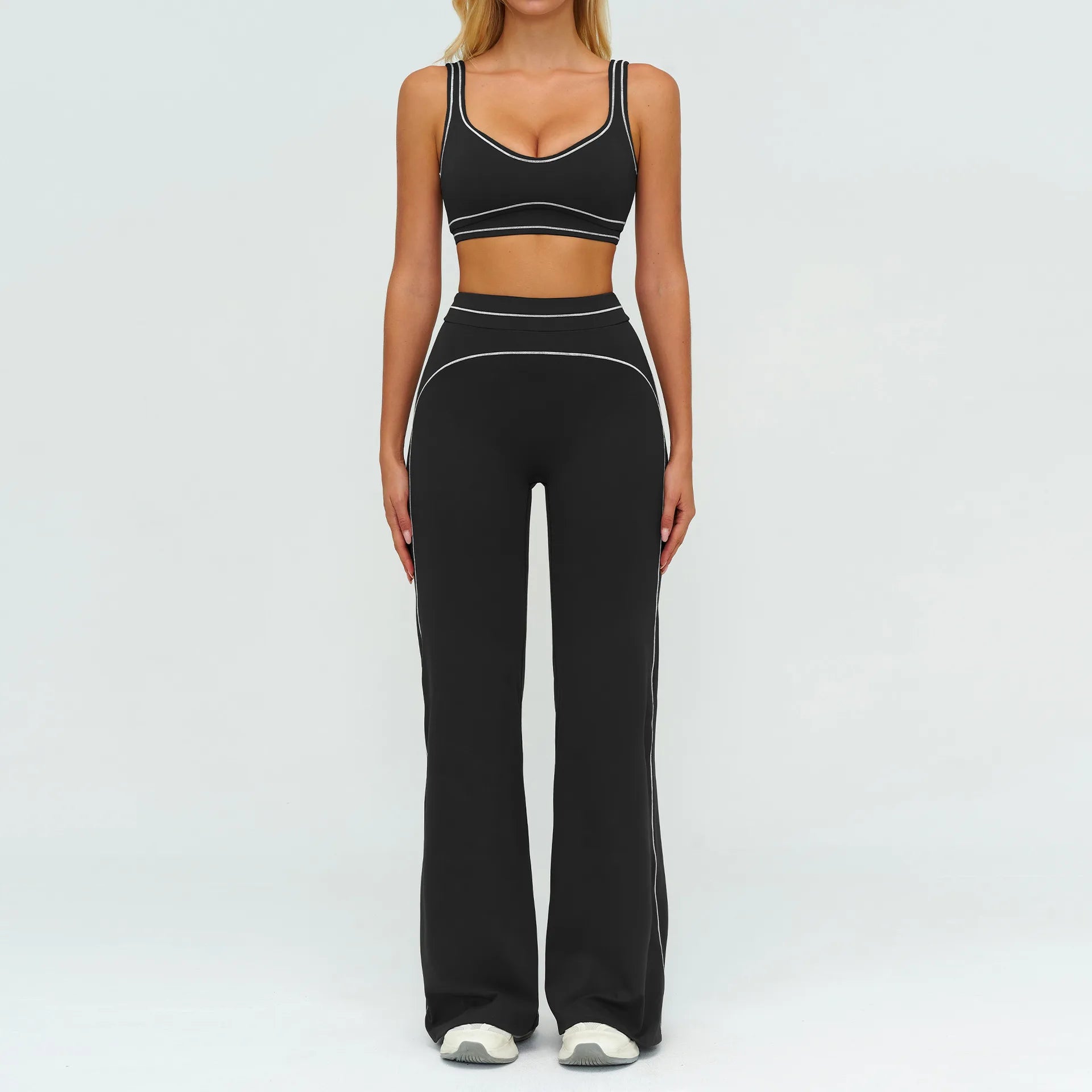 2PCS Yoga Set Gym Clothes Outdoor Sports Outfits Women Tracksuit Gym Fitness Suits Workout Long Sleeved Flared Pants Sportswear - ATFH