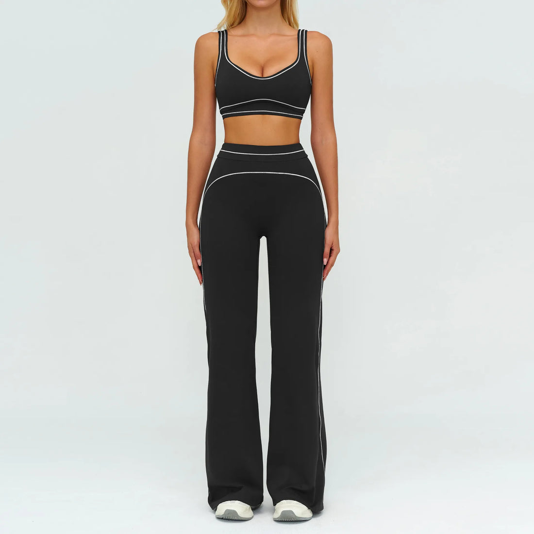 2PCS Yoga Set Gym Clothes Outdoor Sports Outfits Women Tracksuit Gym Fitness Suits Workout Long Sleeved Flared Pants Sportswear - ATFH