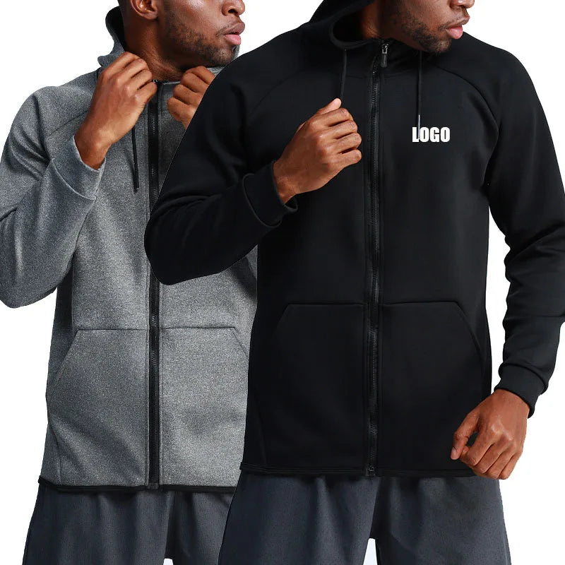 Custom LOGO men's autumn and winter sportswear basketball training jacket outdoor running quick-drying fitness hoodie jacket top - ATFH