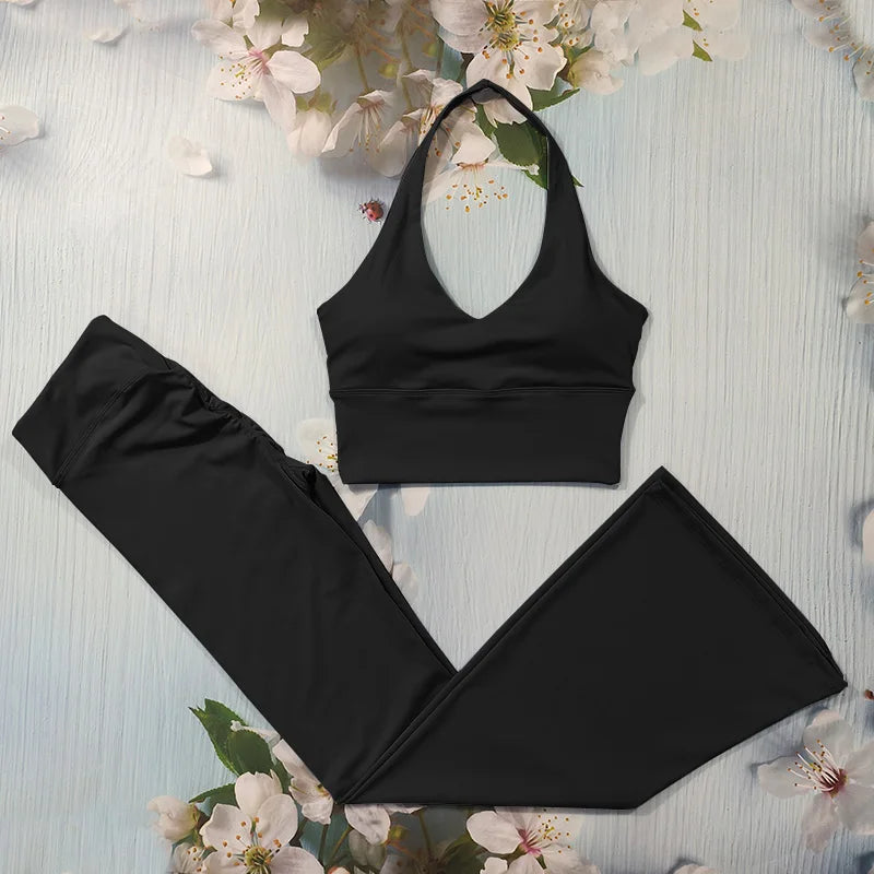 Scrunch Sports Suit Women's Yoga Set Gym Wear Sexy Sports Bras and Flared Leggings Sets Fitness Outfits Female Workout Clothes ATFH