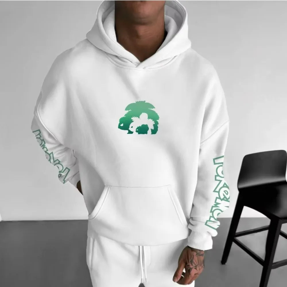 Men's New Pokémon Game Bulbasaur Printed Hoodie for Men and Women Autumn/Winter  Harajuku Large Size Casual Trend Sweater Top - ATFH