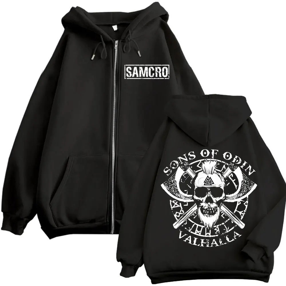 Sons of Anarchy Double Sided Print Zipper Hoodie Men's Women Gothic Vintage Zip Up Sweatshirt Casual Fashion Oversized Pullovers