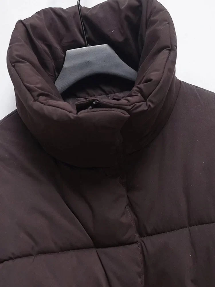 Winter Casual Cotton Coats Women's Stand Collar Zipper Long Sleeve Warm Short Outerwear Ladies Windproof Commuter Jackets ATFH
