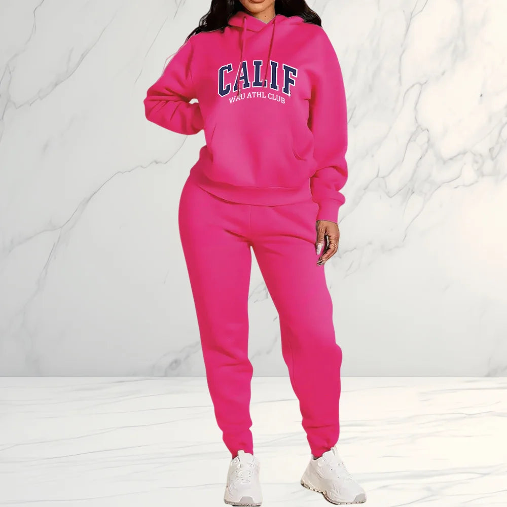 Women's Sets Hoodies Pants 2 Piece Outfits Aesthetic Sportswear Sweatsuit Graphic Letter Print Plus Size Pink Tracksuit Pant Set - ATFH