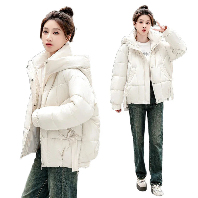 Large Down Short Hooded New Winter Thick Warm Jacket, Loose And Slimming Cotton Jacket