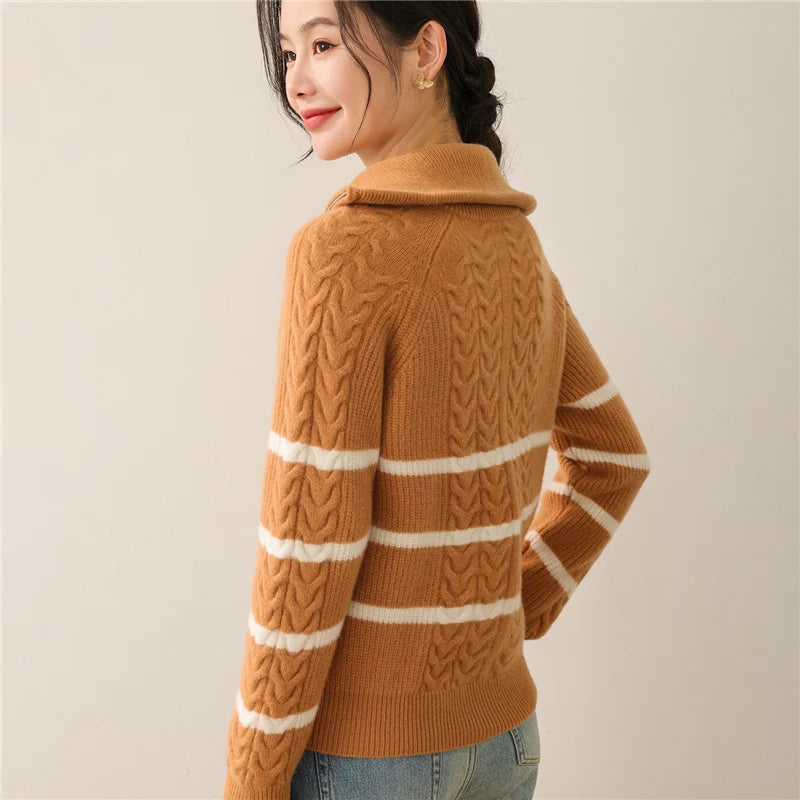 Autumn and winter new 100% pure wool high neck sweater women's casual knitted cashmere pullover loose hot selling women's top - ATFH