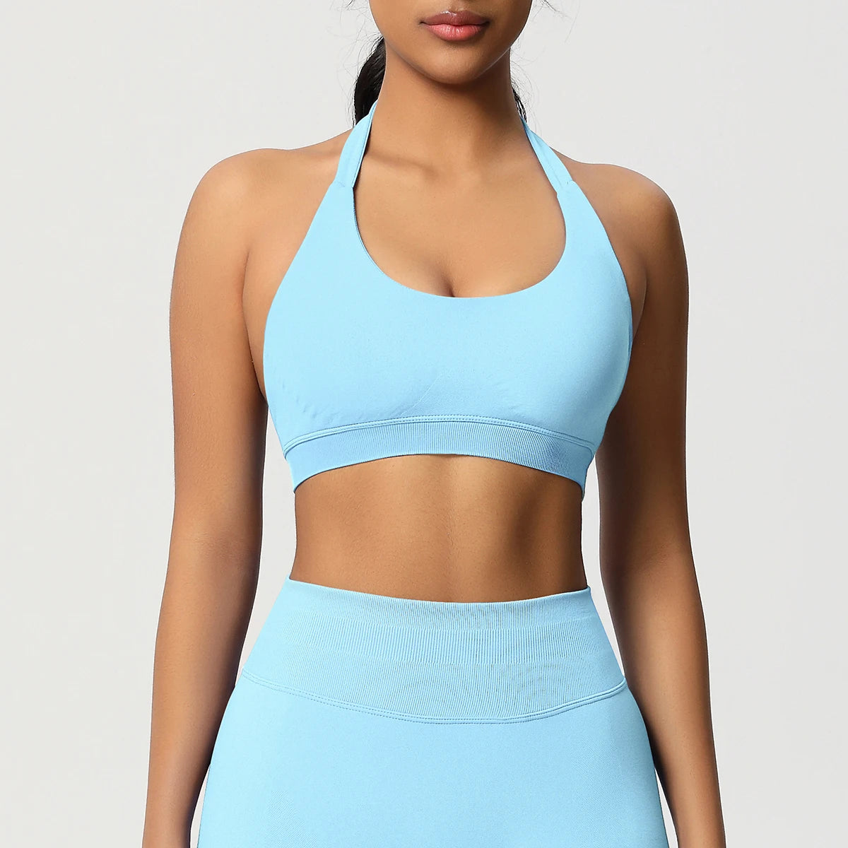 High Stretch Sports Bra Women Halter Seamless Yoga Bra Padded Backless Sports Bras Gym Crop Top Push Up Workout Yoga Tops Woman - ATFH