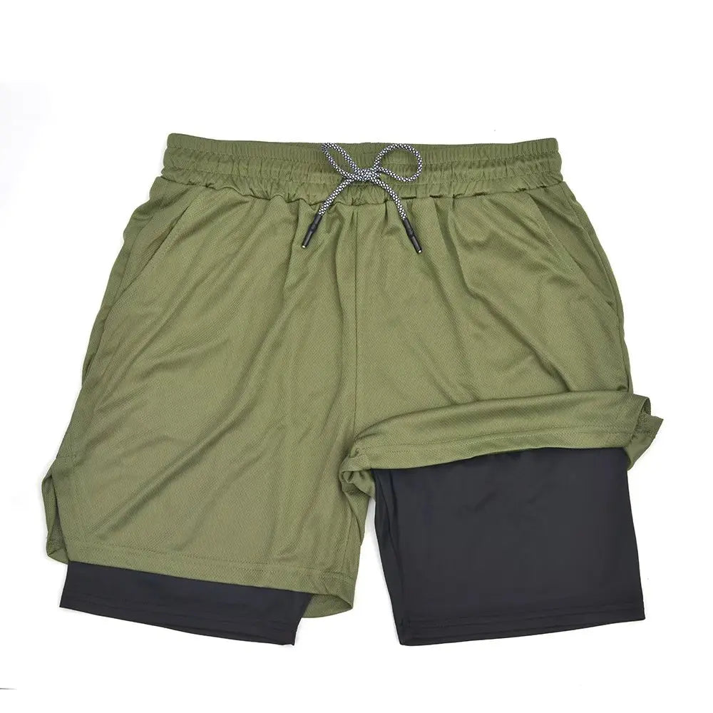 Men's Double Layer Fitness Shorts Men Gym Training 2 in 1 Sports Quick Dry Workout Jogging Deck Summer