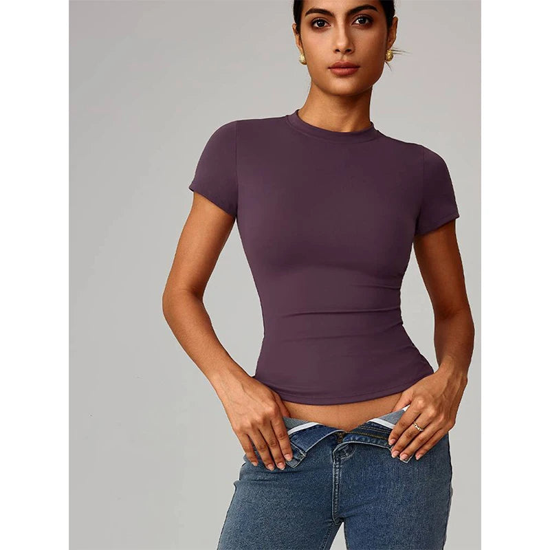 MEXZT Running Sports T Shirts Women GYM Yoga Running Fitness Tops Summer Short Sleeve Breathable Tees Fashion Tight Clothes New - ATFH