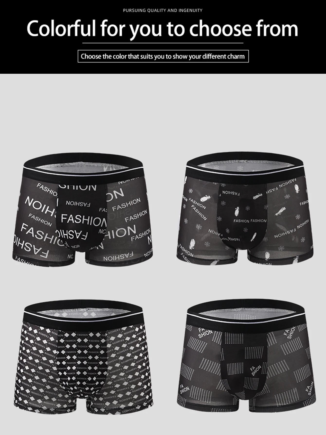 10pcs package Random trendy pattern men's underwear - Comfortable, stretch boxer panties, suitable for casual sports - Soft