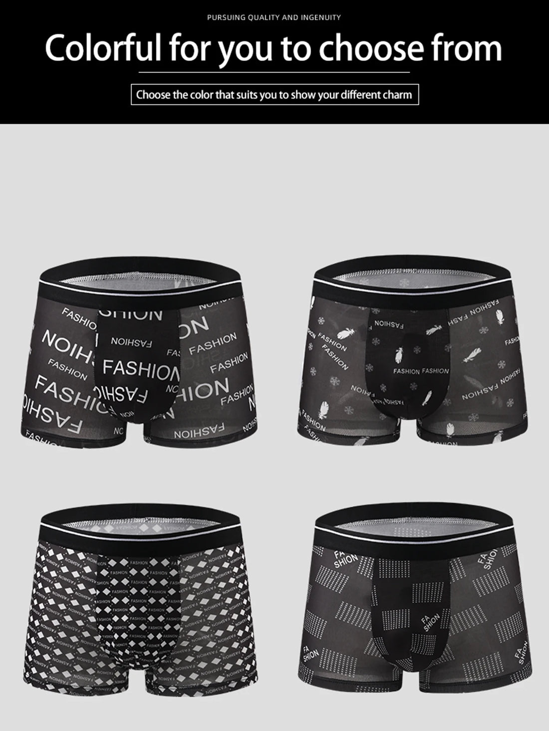 10pcs package Random trendy pattern men's underwear - Comfortable, stretch boxer panties, suitable for casual sports - Soft