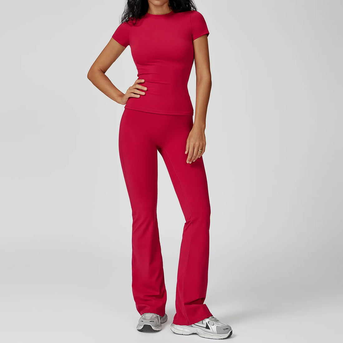 Women  Yoga Set 2PCS Workout Set Sportswear Gym Clothing Fitness Long Sleeve High Waist Leggings Cycling Shorts Sports Suits - ATFH