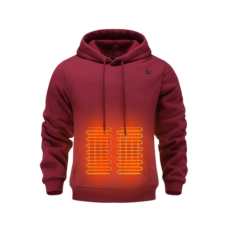 Mens USB Heated Jacket Winter Electric Heating Sweatshirt with Hood Warm Rechargeable Thermal Clothing for Outdoor Sports Skiing - ATFH