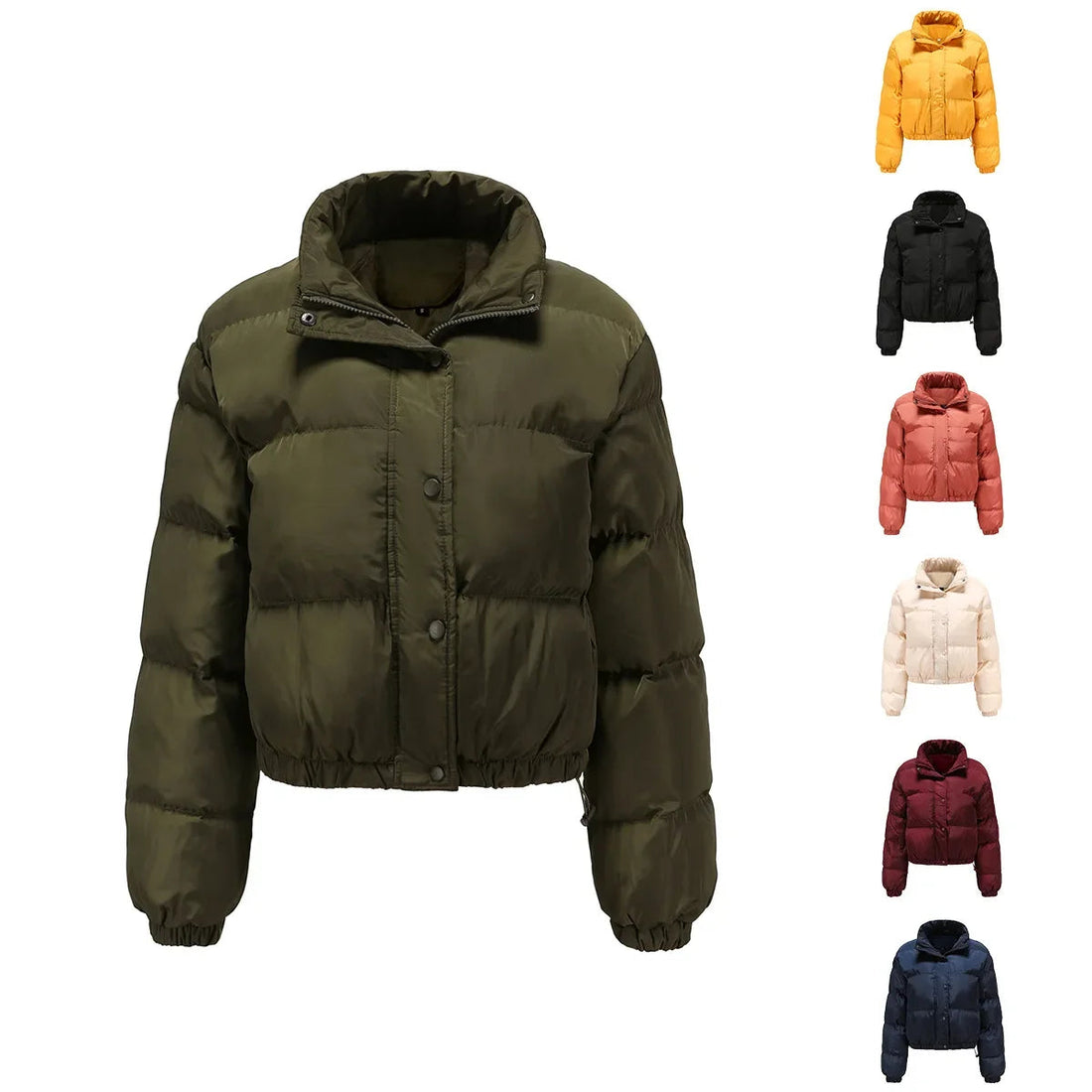 Women Parkas Turtleneck Full Sleeve Thick Coats Loose Short Coat Solid Zipper Solid Spliced Jackets Casual Office Lady ATFH