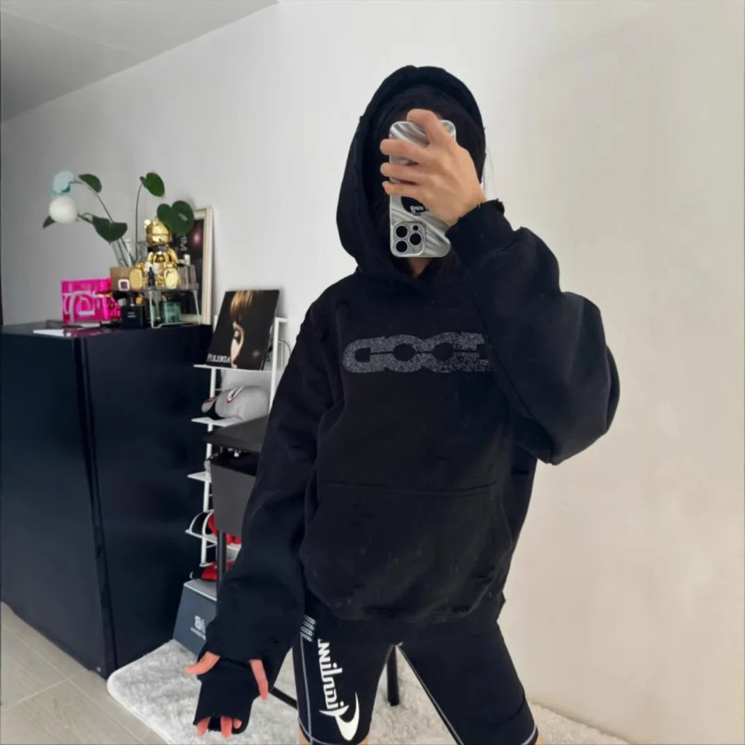 Goodbrand New 2026 Premium Quality Distressed Hoodie with Ripped Holes and Heavy-Duty Construction Unisex Letter Print - ATFH
