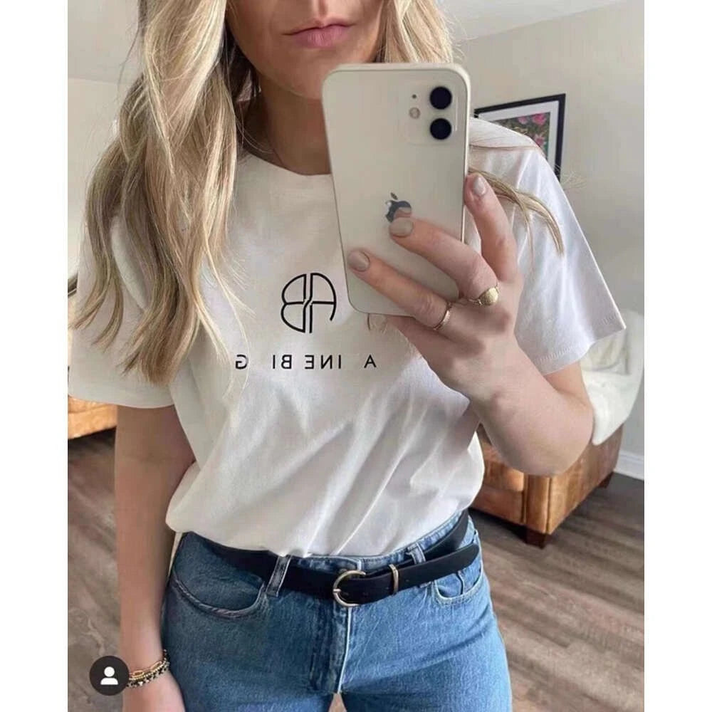New Women's Cotton Short Sleeved T-shirt High Quality Printed Versatile Loose Top - ATFH