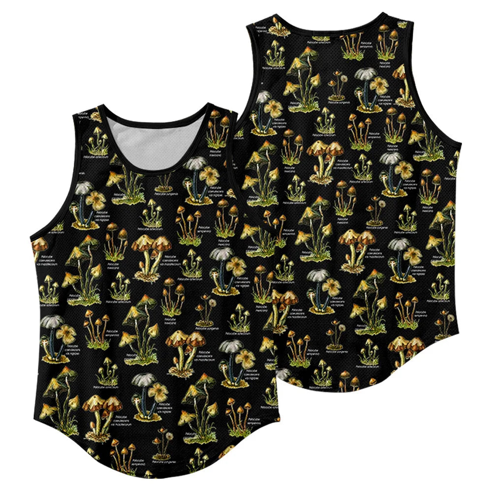 Summer Workout Black Print Sleeveless Beach Undershirt Vest Men Tank Top Gym Stringer Singlets Fitness Clothing