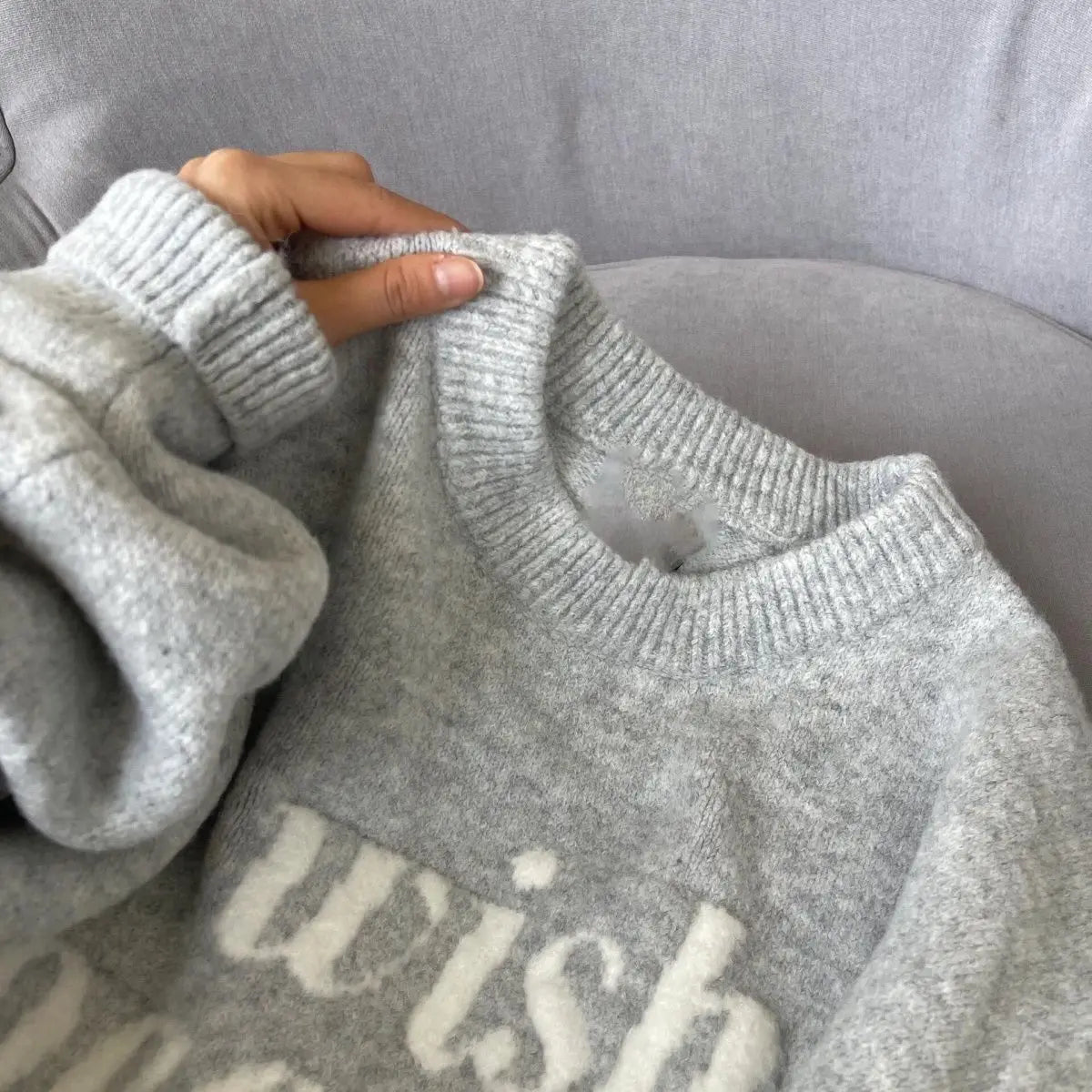 Oversized Letter-print Crew Neck Sweater for Women New Autumn/winter Style Loose and Soft Knitwear - ATFH