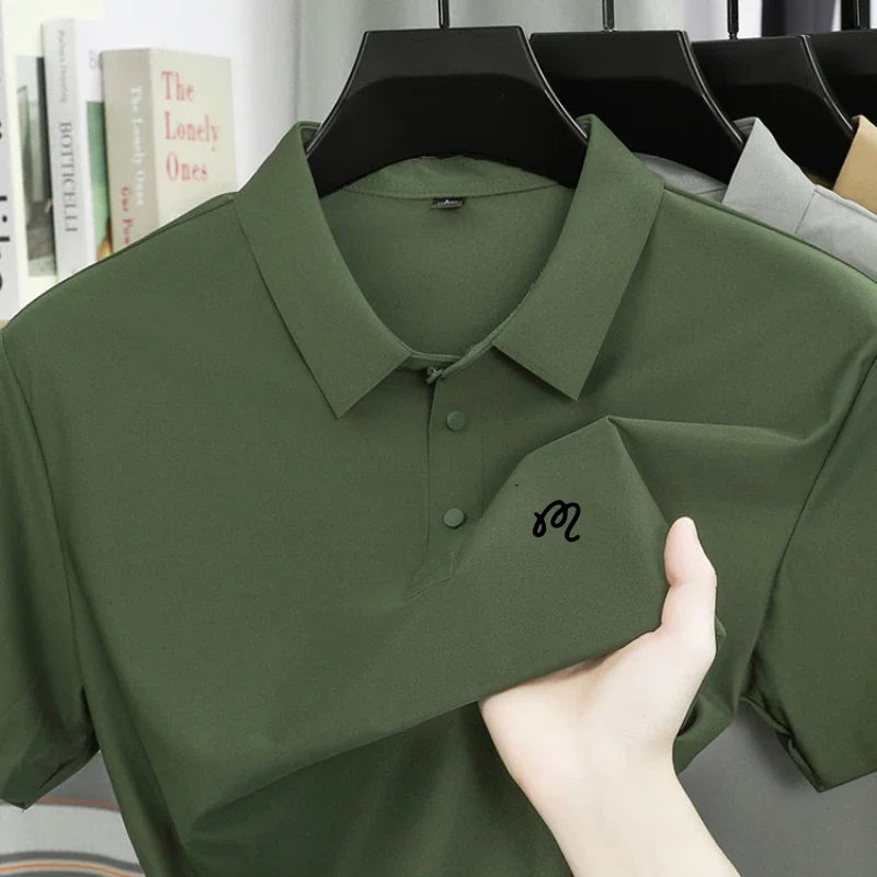Golf printed short sleeved men's brand polo shirt ice silk seamless top summer new comfortable breathable casual lapel T-shirt