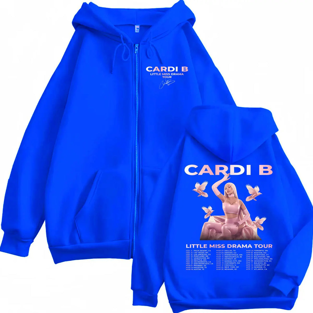 Rapper Cardi B Little Miss Drama Tour 2026 Zipper Hoodie Fashion Aesthetic Zip Up Sweatshirts Men Women Casual Loose Pullovers