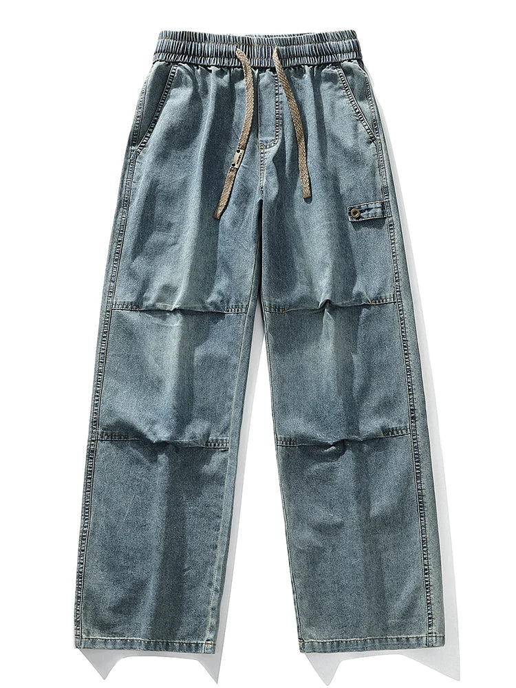 Men's Cargo Jeans 2026 New Spring Summer Wide Leg Denim Pants Straight Baggy Jeans Asian Size L-5XL ATFH