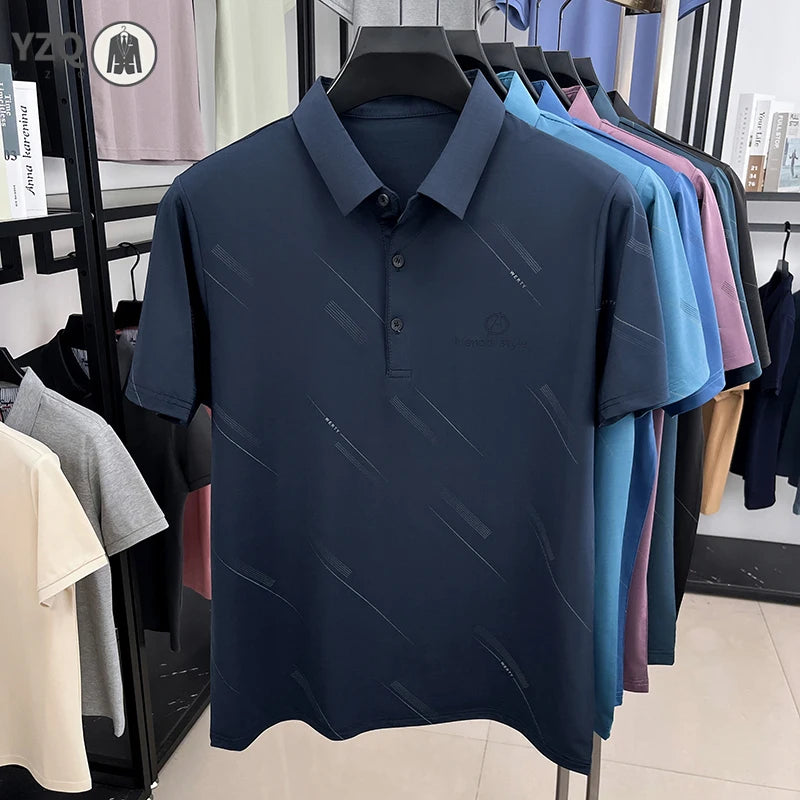 Mens Business Casual Printed Polo Shirt Short Sleeve Lightweight Fabric Comfortable Fit Suitable For Work And Daily Outings