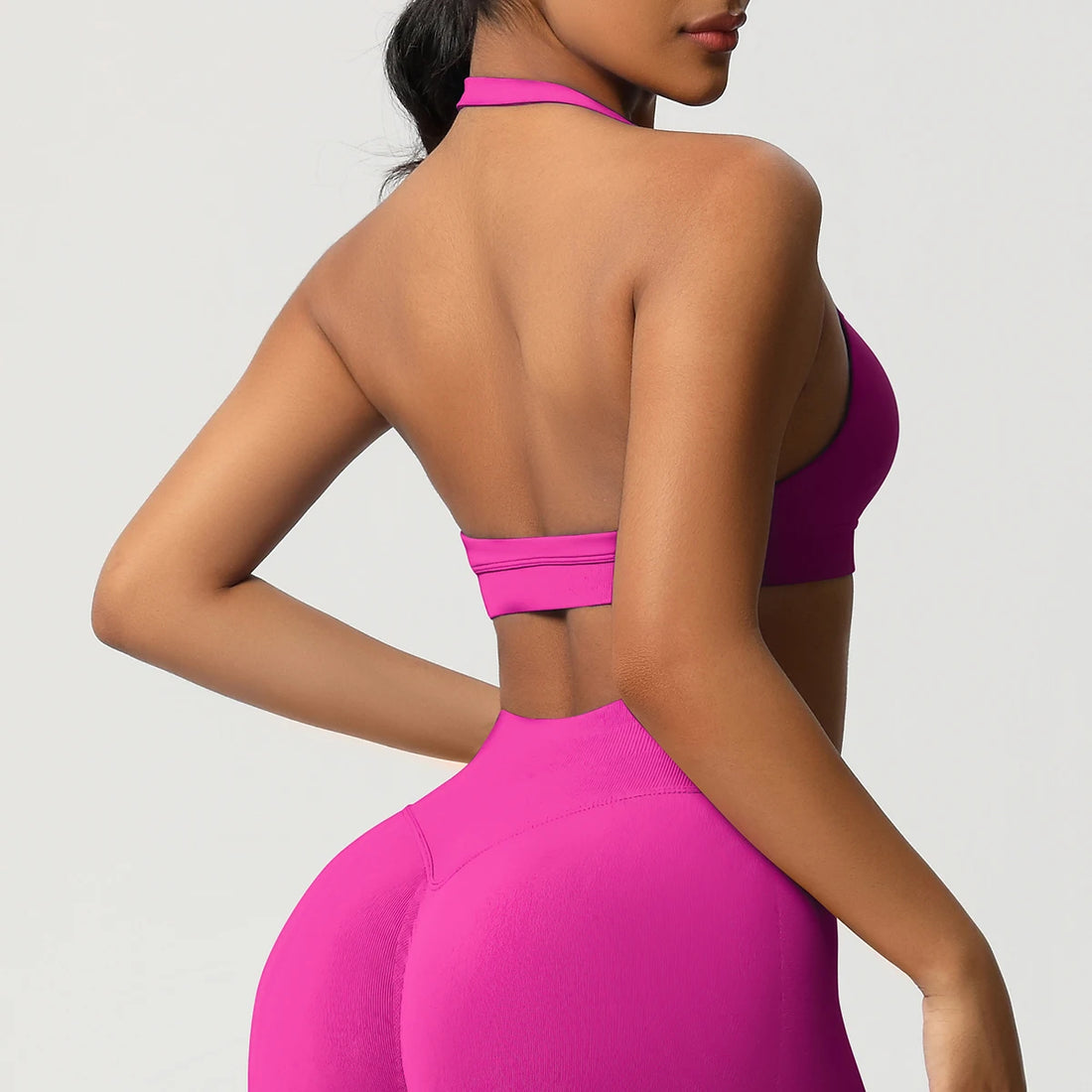 High Stretch Sports Bra Women Halter Seamless Yoga Bra Padded Backless Sports Bras Gym Crop Top Push Up Workout Yoga Tops Woman - ATFH