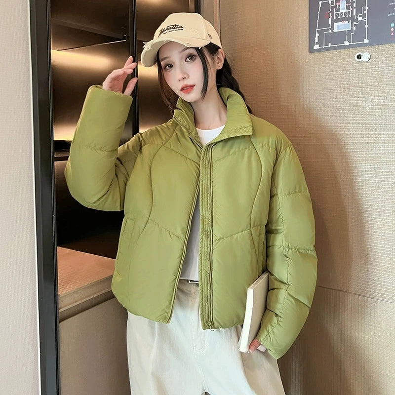 Winter Down Cotton Coat Women Stand Collar Solid Loose Padded Jacket Puffer Parkas Casual Female Bomber Thicken Warm Outwea ATFH