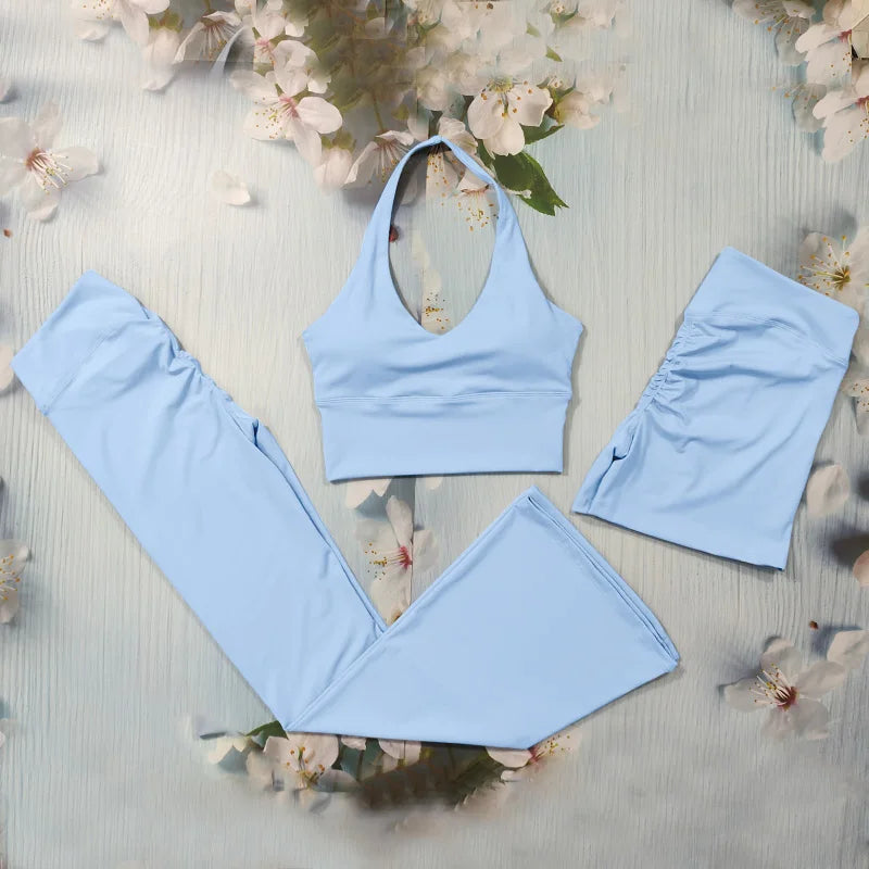 Scrunch Sports Suit Women's Yoga Set Gym Wear Sexy Sports Bras and Flared Leggings Sets Fitness Outfits Female Workout Clothes ATFH