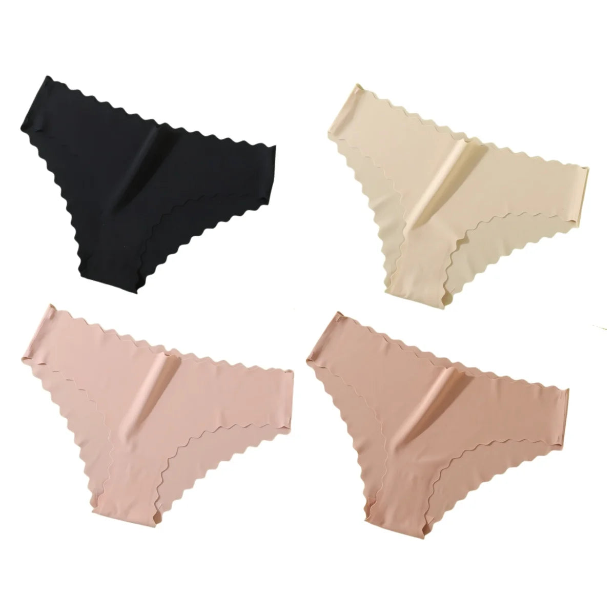 4Pcs/Set Ice Silk Mid-Rise Panties Women's Seamless Briefs Solid No Show Underwear Scalloped Edge Panties Sexy Lingerie XS-XL