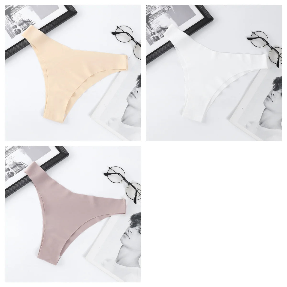 3Pcs/Set Women Ice Silk Panties V-Waist Low Rise Briefs Seamless Underwear Female Quick-Drying Underpants Sexy Lingerie S-L