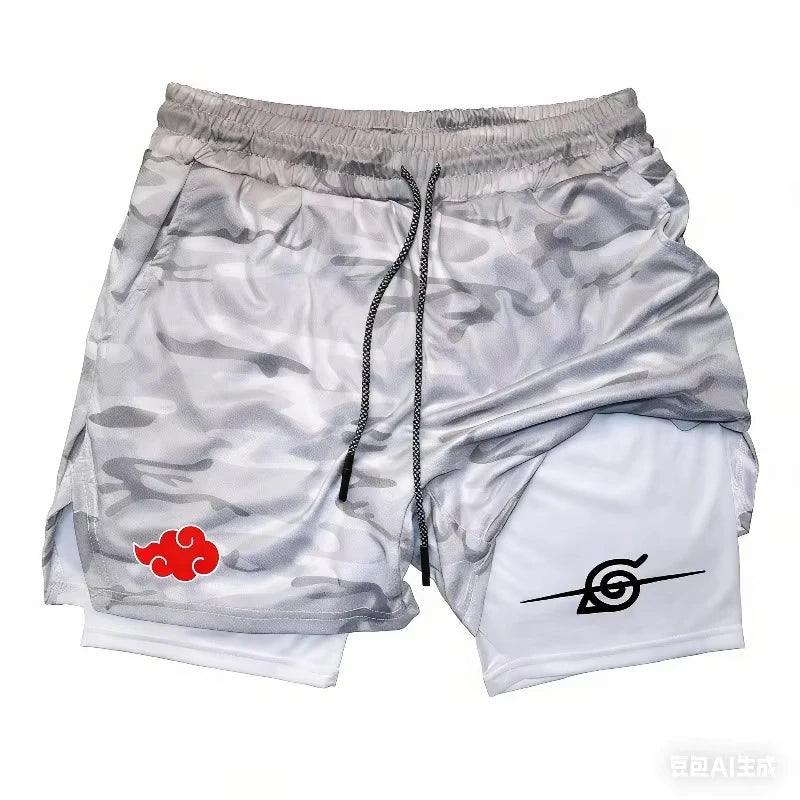 Ghost 2026 Annihilation Blade Anime Men's Double Layer Quick-Dry Running Shorts Multi-Performance Training Shorts Printed Snow