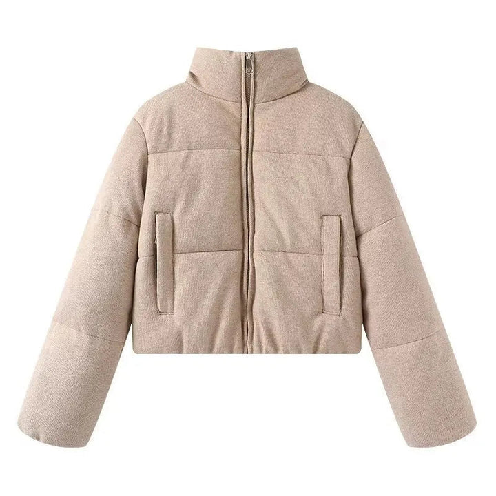 women's autumn and winter new casual simple versatile knitted fabric stand collar short warm cotton jacket coat ATFH