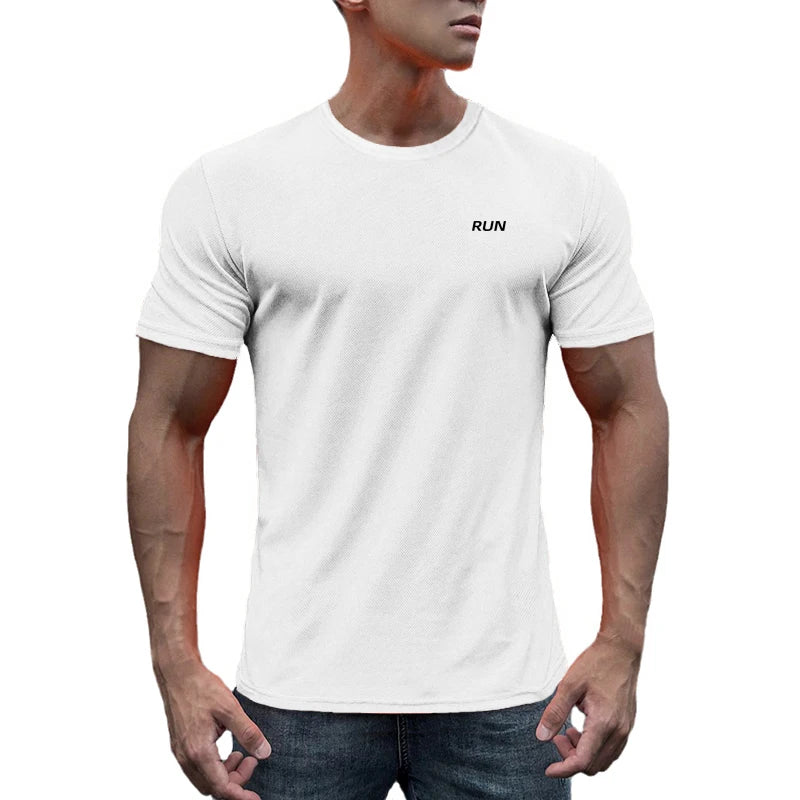 Mens Fitness Sweat Wicking Training Clothes Gym Bodybuilding Muscle Short Sleeve T-Shirt Summer Breathable Quick Dry Mesh Shirts