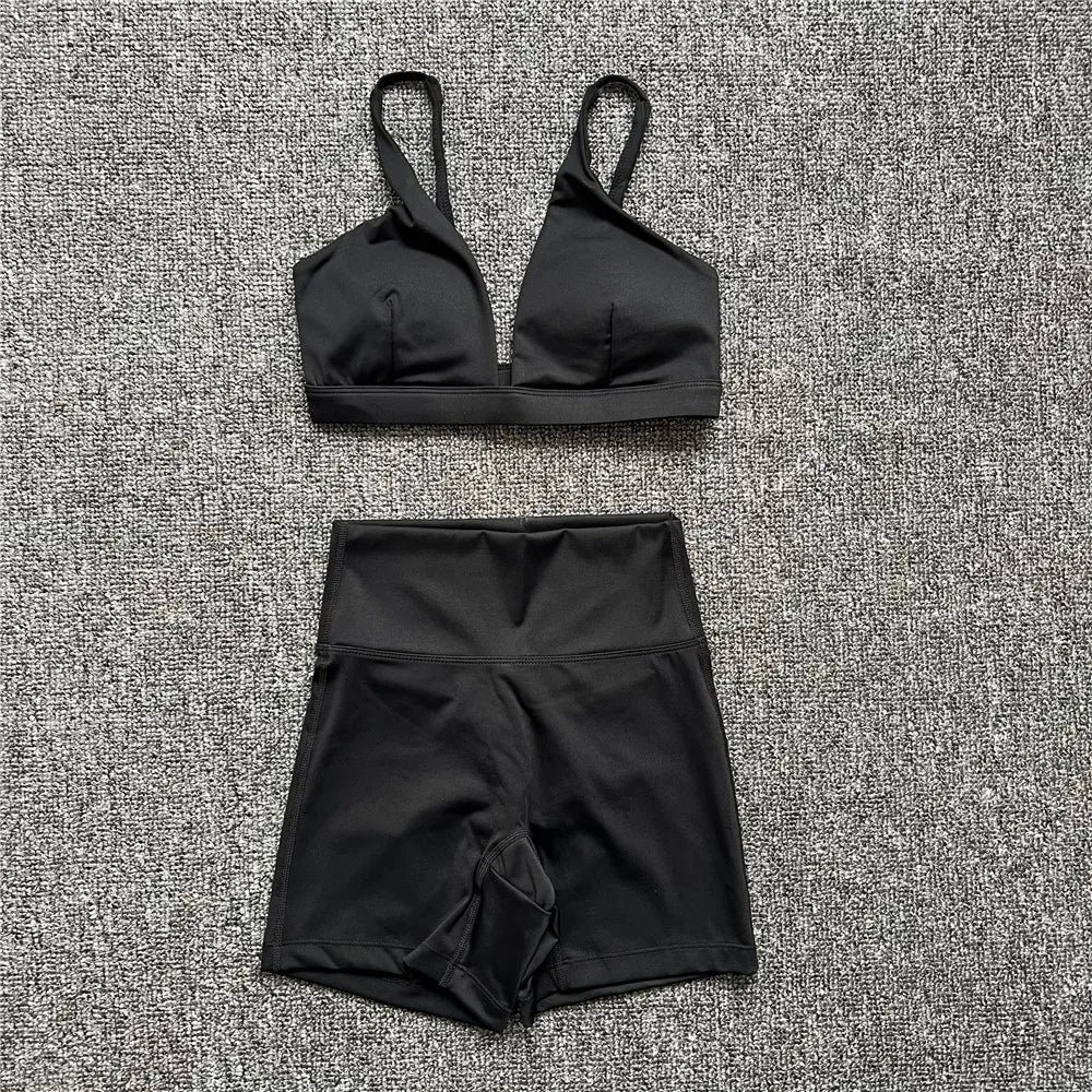 1/2PCS Contour Crop Sport Bra Women Yoga Sets Workout Gym Scrunch High Waist Fitness Push Up Shorts Running Avtive Suits XP187 - ATFH