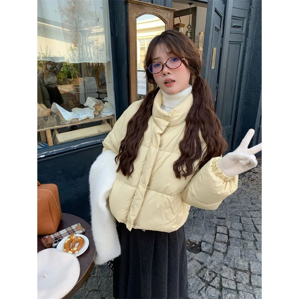 Stand Collar Outerwear Cute Female Long Sleeve Clothing Bread Cotton Coats Top Korean Style Thickened Winter Short Cotton Jacket