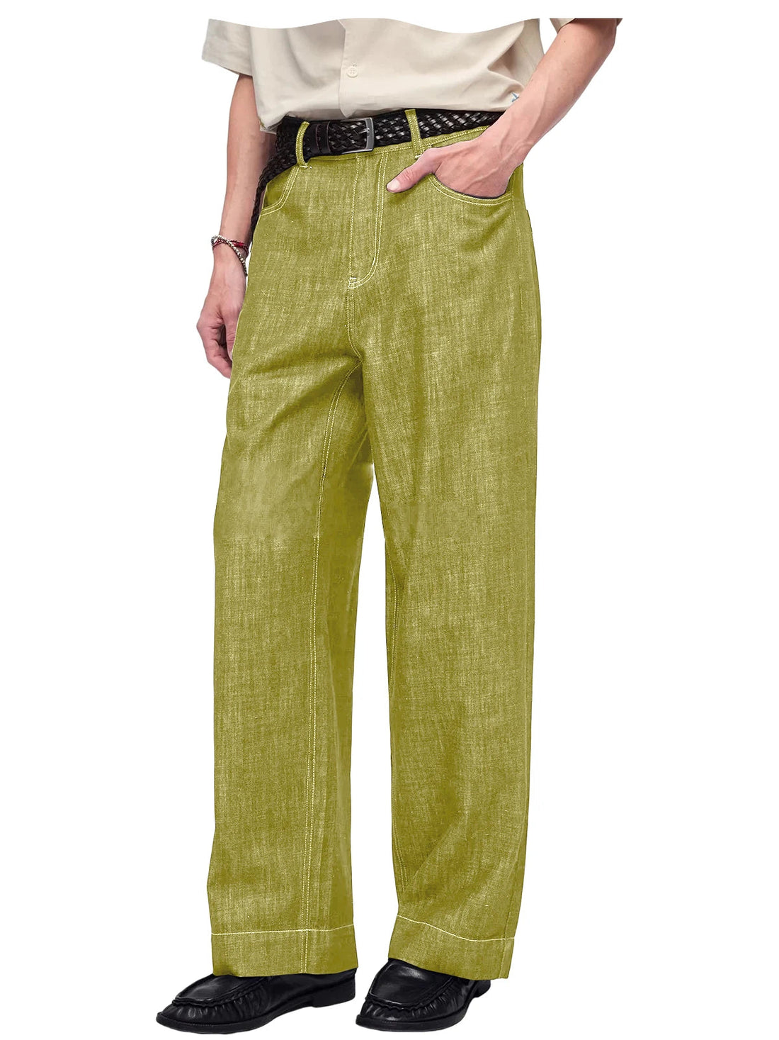 Retro Men's High Waist Wide Leg Jeans Loose Fit Denim Pants Breathable Casual Stretchy Heavyweight Cotton Y2K Baggy Trousers ATFH
