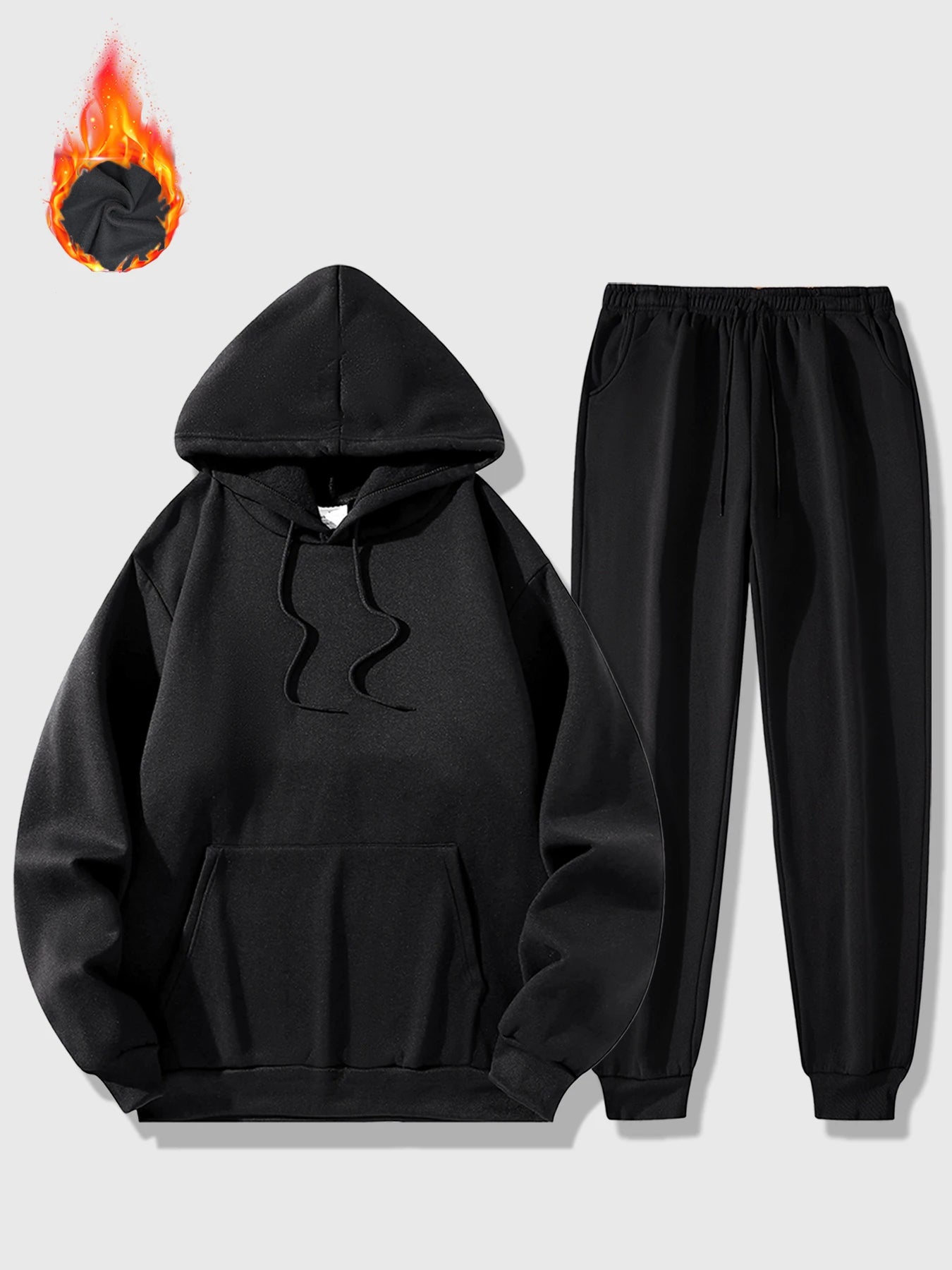 Men's Sports Suit Autumn and Winter Hoodie+pants 2-piece Set Fashionable Solid Color Casual Pullover and Pant Outdoor Sportswear - ATFH