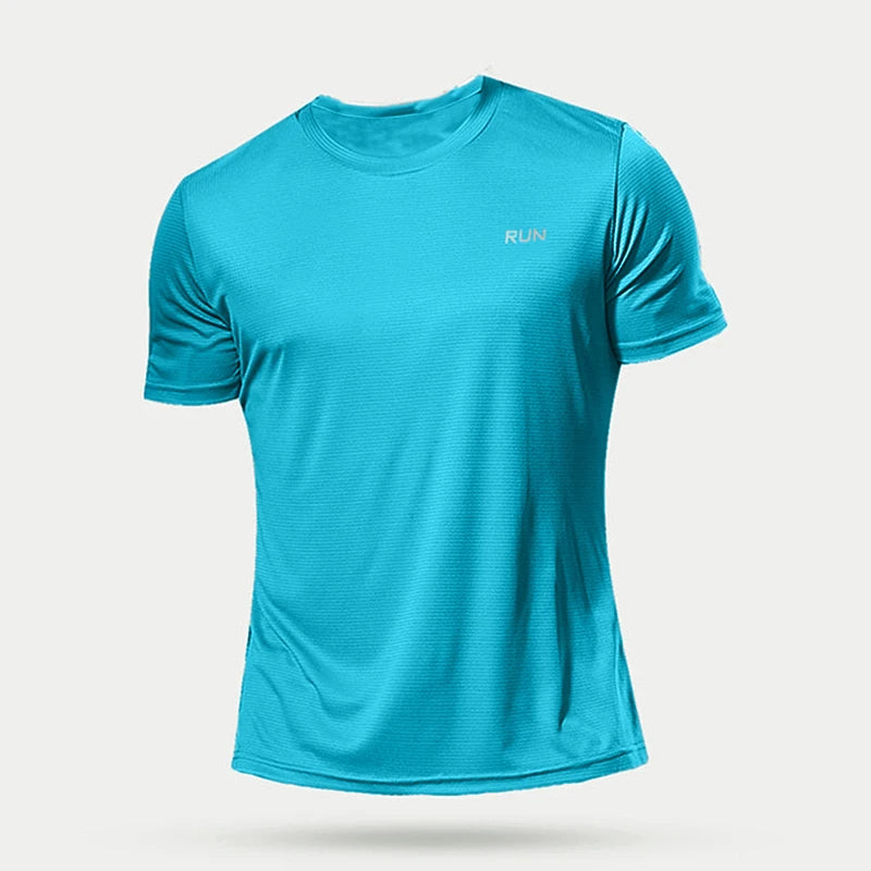 Summer Mens Quick Dry Running Bodybuilding Shirts Sport Gym t Shirt Men Short Sleeve Fitness Tops Oversized t-Shirt Jersey - ATFH