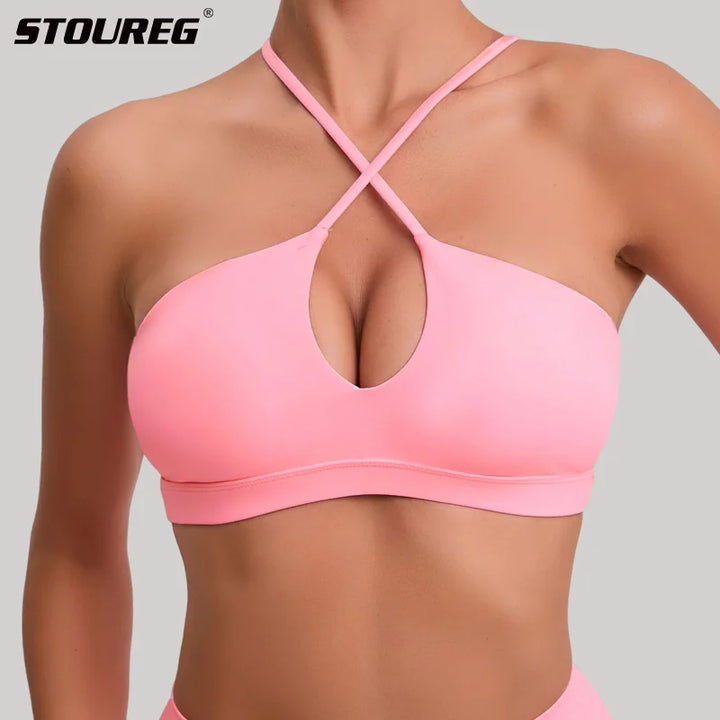 STOUREG Beautiful Back Sports Bra for Women Gym  Yoga Bra Cross Back Running Sports Top Breathable Fitness Paded Sportswear - ATFH