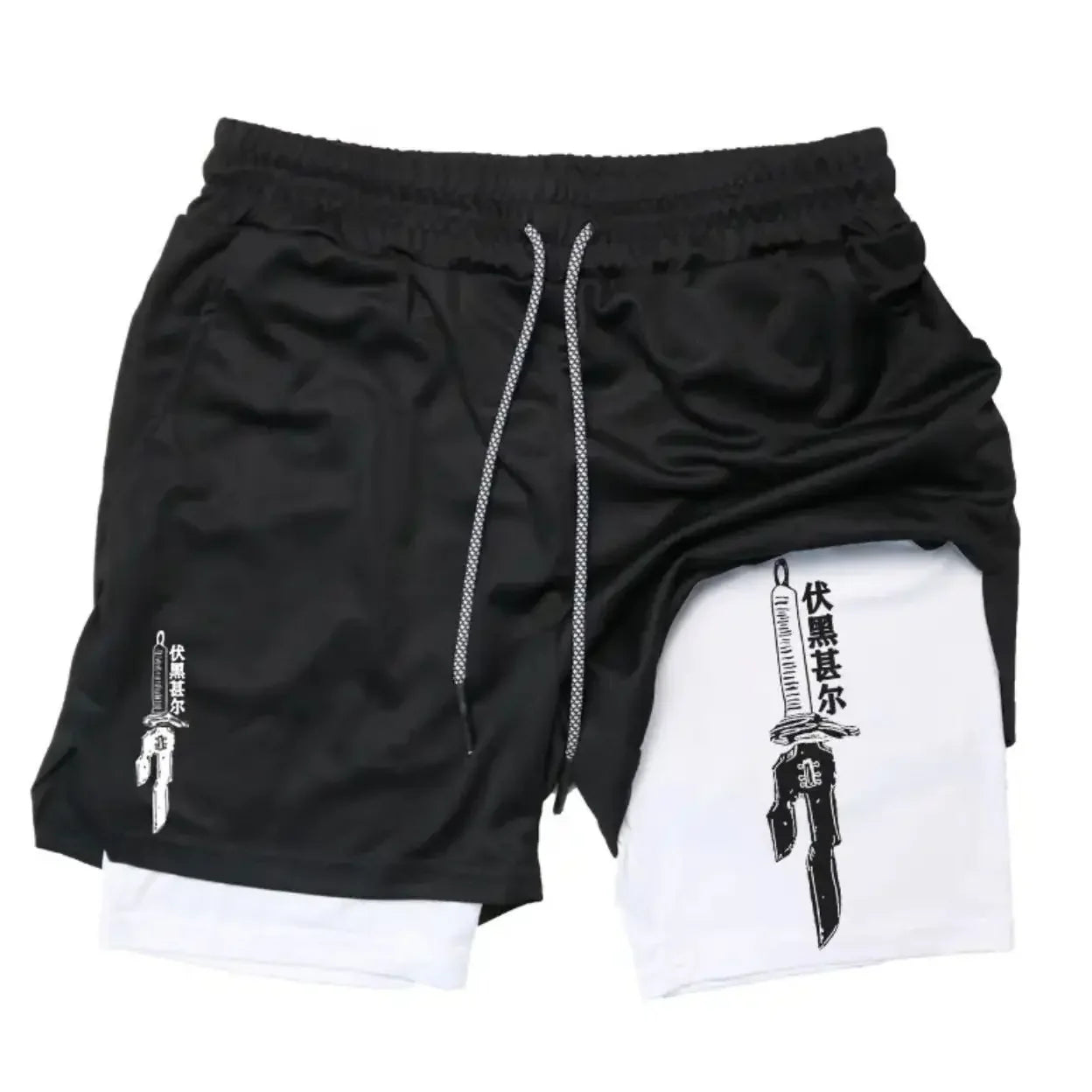 2025 New Summer Anime Pattern Print Adult Double-Layer Fashion Fitness Casual Shorts