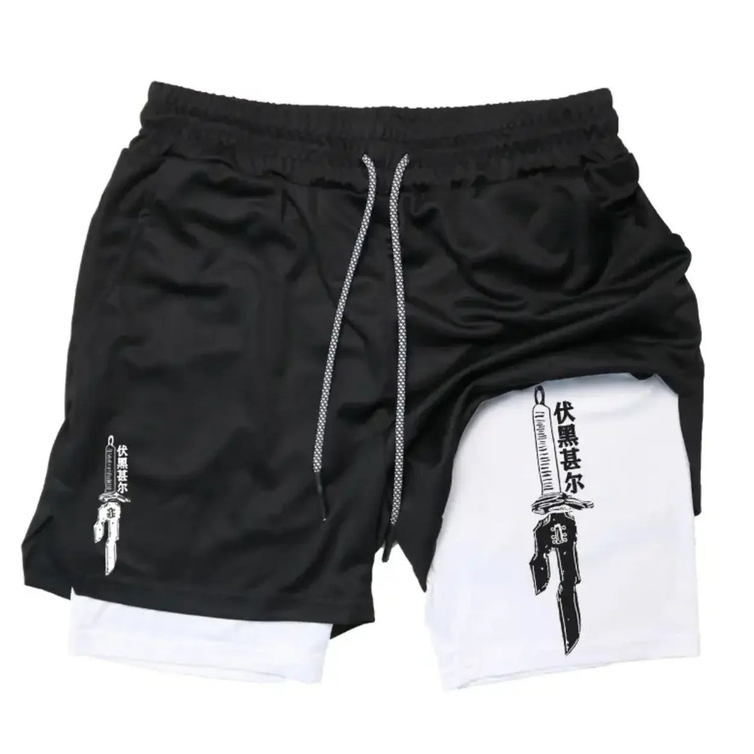 2025 New Summer Anime Pattern Print Adult Double-Layer Fashion Fitness Casual Shorts