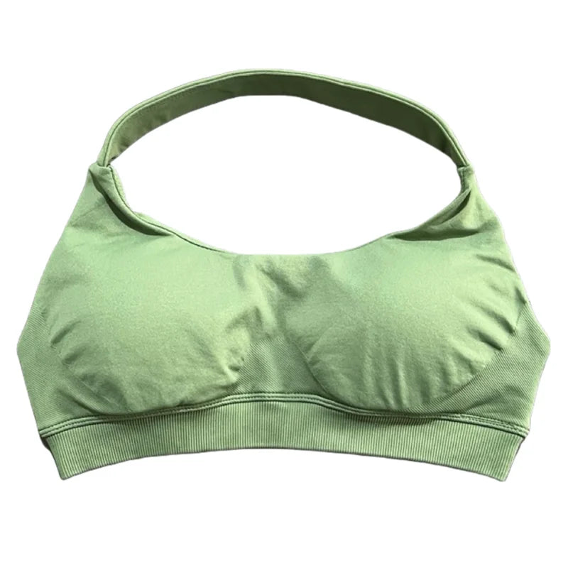 HISTELLO Women Seamless Halter Top Sports Bra High Support Push-up Open Back Pilates Gym Wear Fitness Yoga Workout Underwear - ATFH